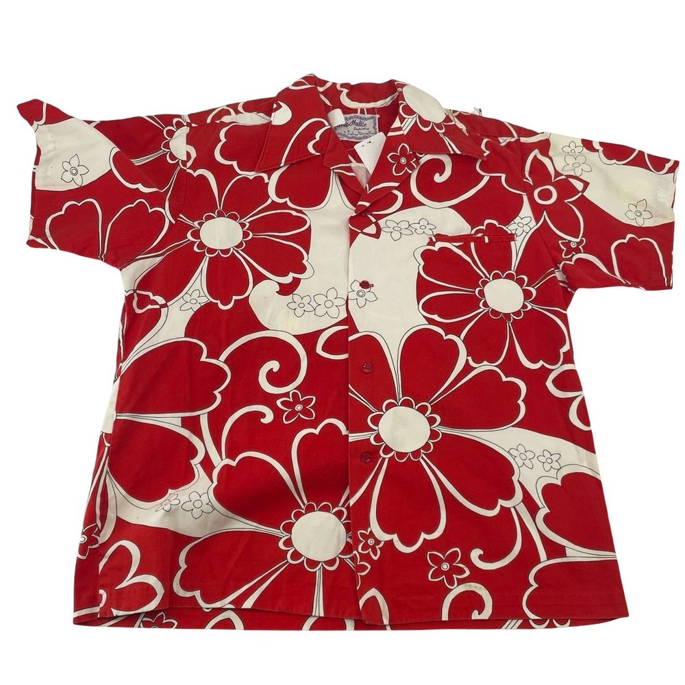 Hilo Hattie Men's Shirt Hawaiian Floral Red White Vintage 70s Large